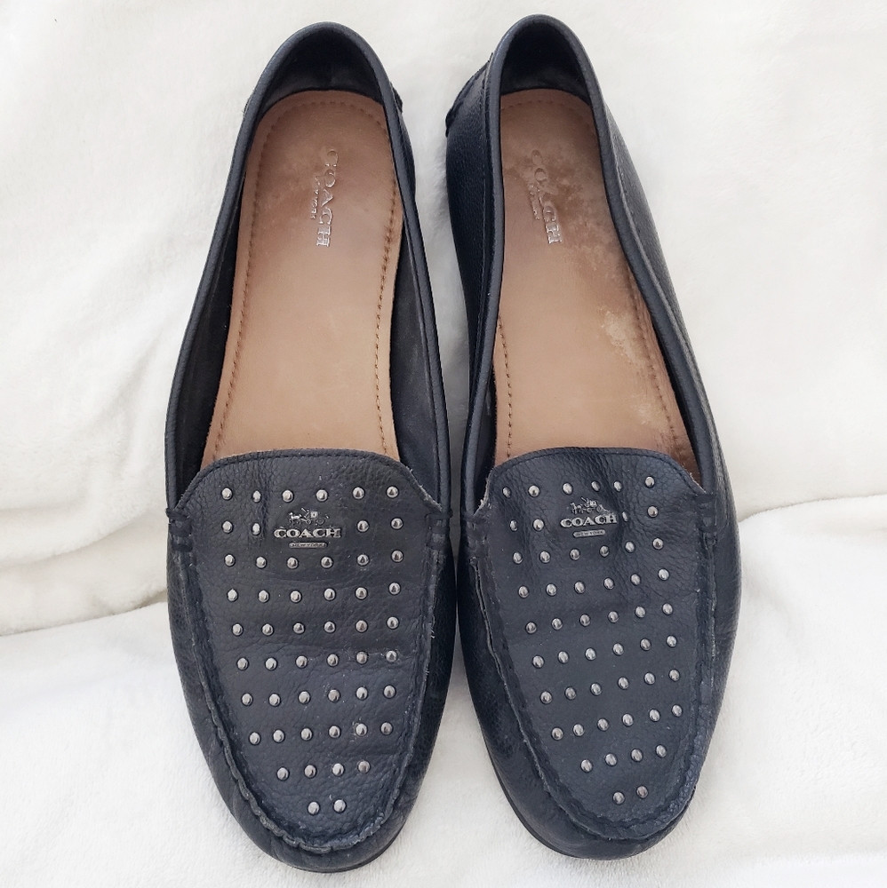 Coach Black Studded Leather Loafers